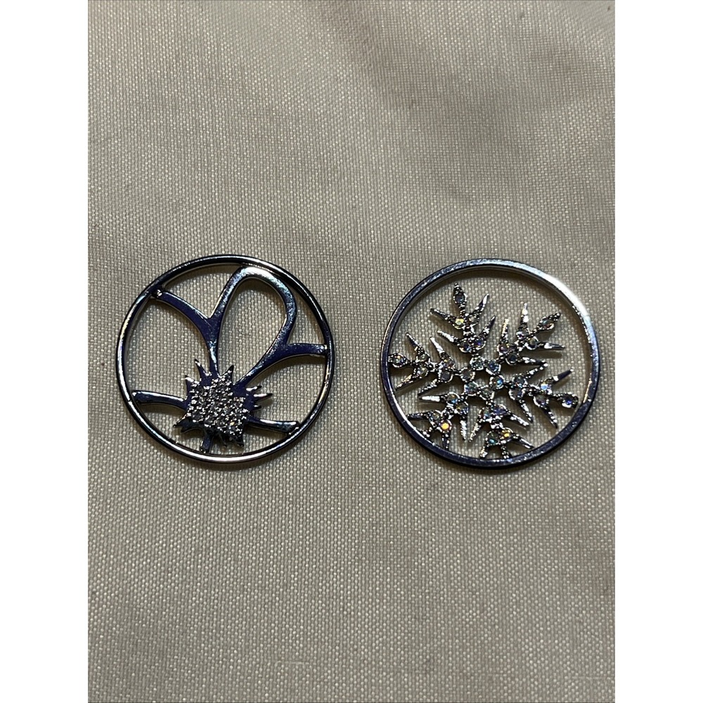 2 Origami Owl Large Living Locket Plate Inserts ~included Flower & Snowflake